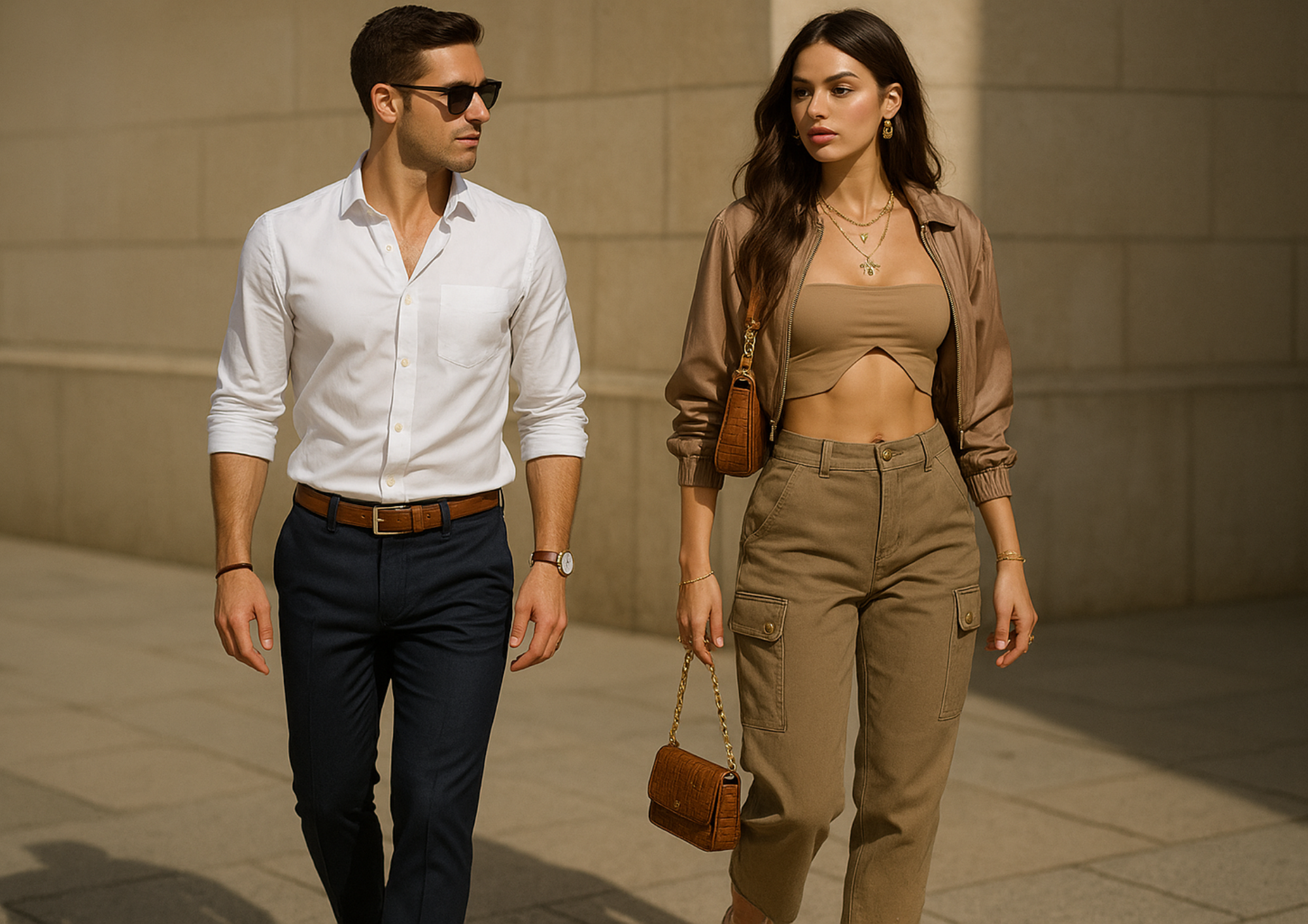 Elegant couple walking together